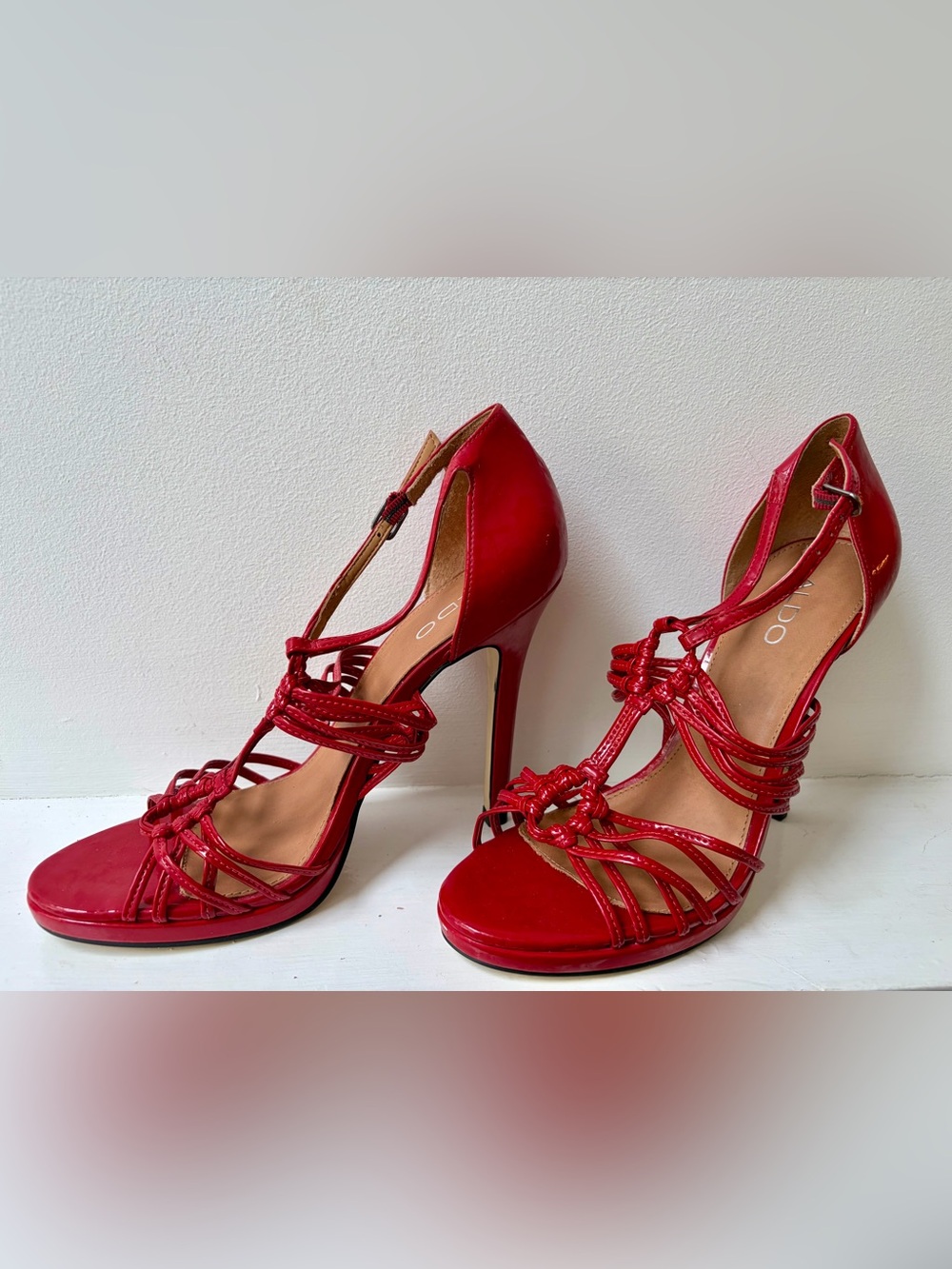 Aldo Red Strappy Knotted High Heel Sandals